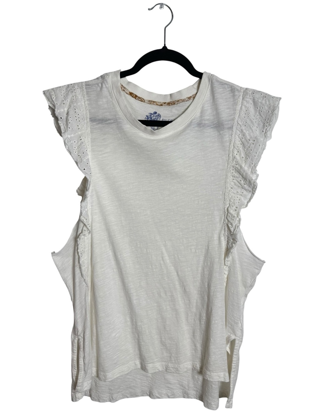 Pilcro Anthropologie White Eyelet Ruffle Slub Cotton Tank Top Blouse